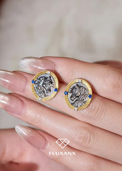 Regal Zodiac Embossed Silver Stud Earrings