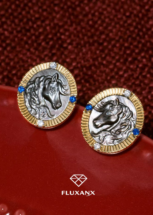 Regal Zodiac Embossed Silver Stud Earrings